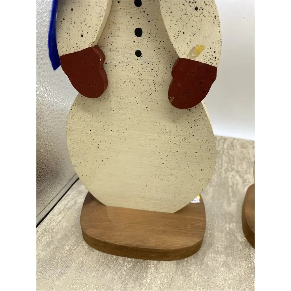 Mr & Mrs Snowman 13 Inches Tall Made Of Wood, Hand Painted